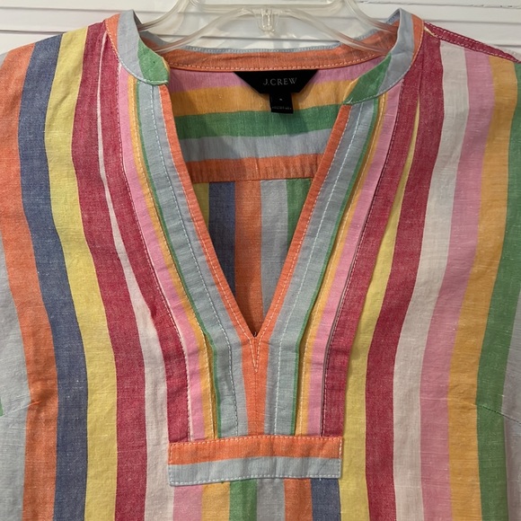 JCrew linen blend vertical rainbow striped mini dress w/ pockets. Size S, new - Picture 4 of 6